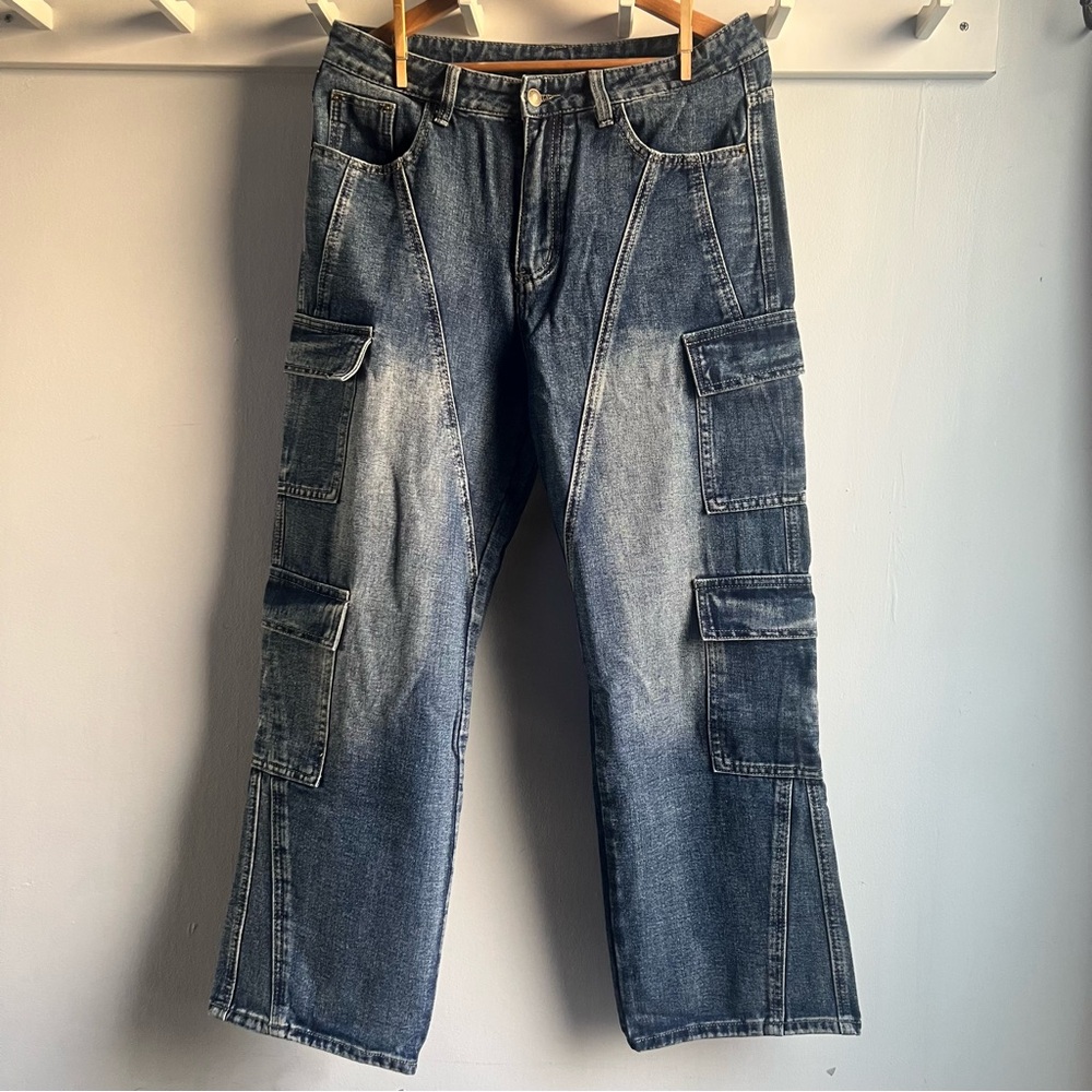 ROMWE Denim Cargo Blue Jeans 33x30